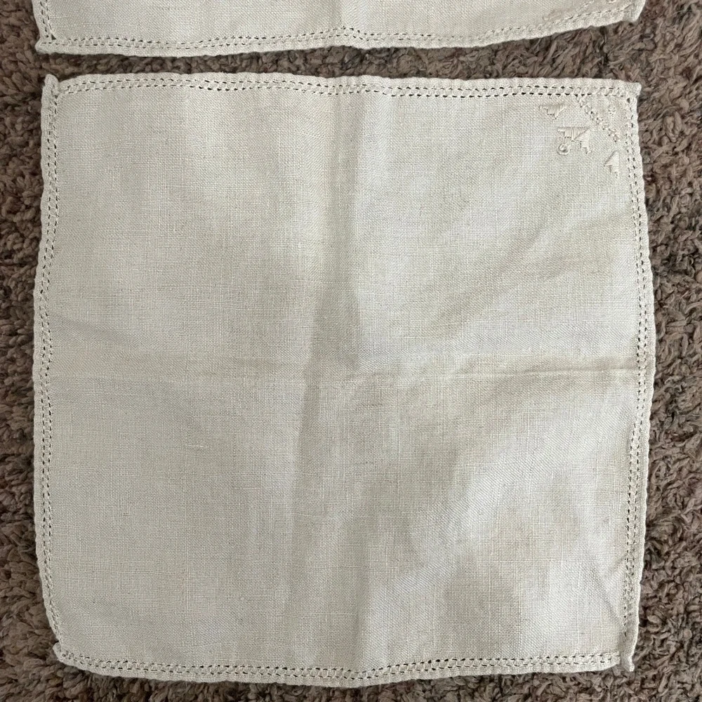 Vintage Cream Linen Cocktail Napkins Hemstitch Embroidered Set of‎ 2 10.5